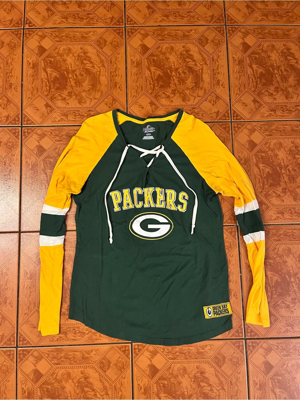 Majestic Green and Yellow Green Bay Packers Long Sleeve Tee